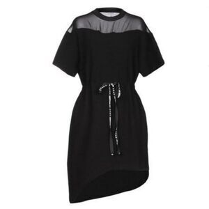 Les Benjamins Dress Sweatshirt Knit Sheer Shoulder Comfy Asymmetrical Black